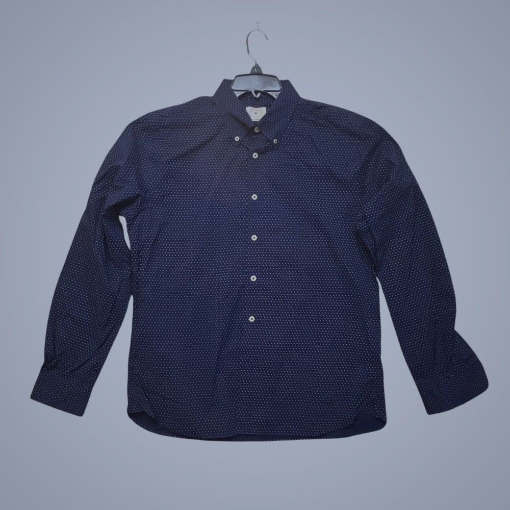 Brooks Brothers Red Fleece Shirt Mens L Navy Blue‎ Excellent Polka Dot Stretch